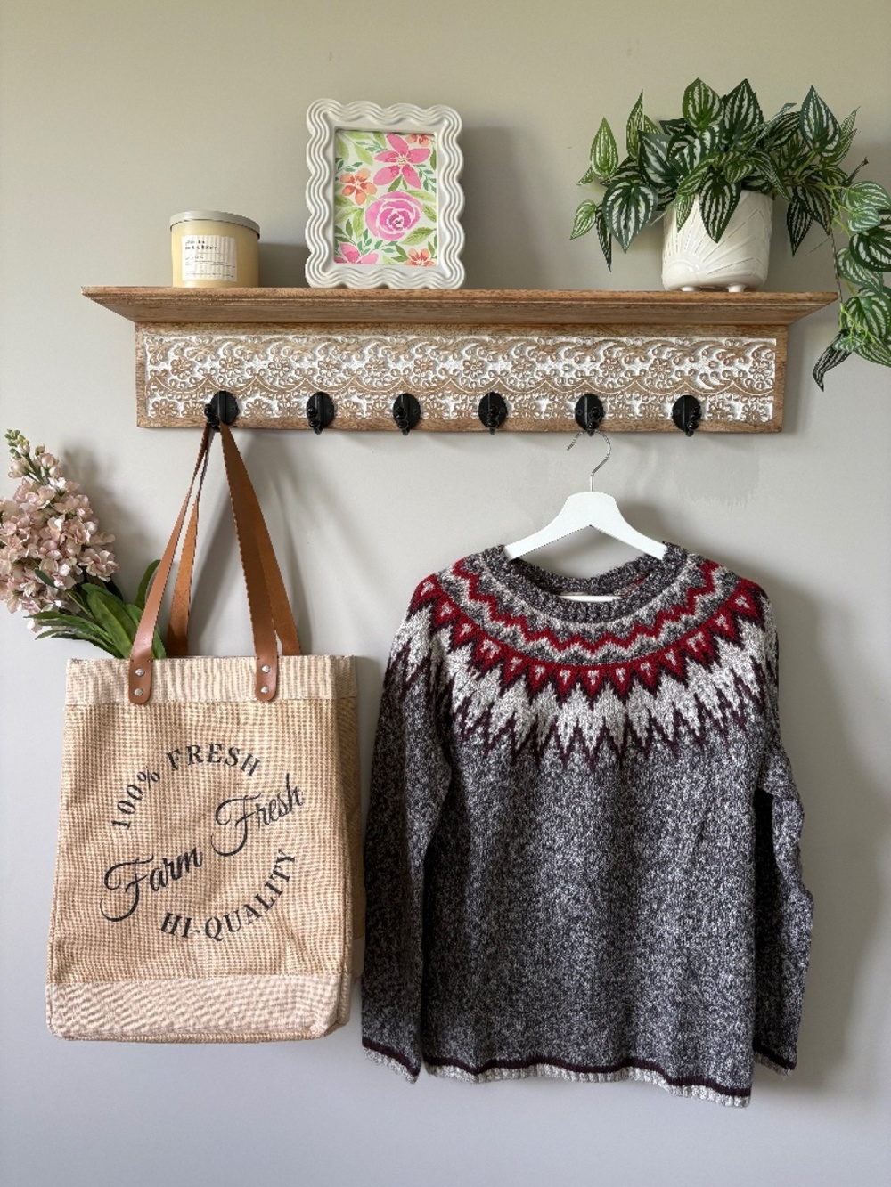 Grey + Red Fair Isle Sweater